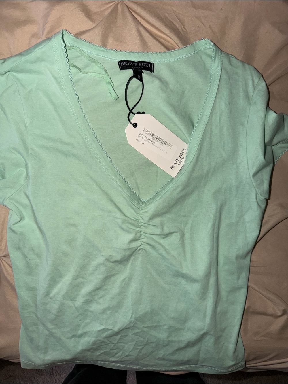 Brave Soul Women's Mint V-Neck Short Sleeve Top